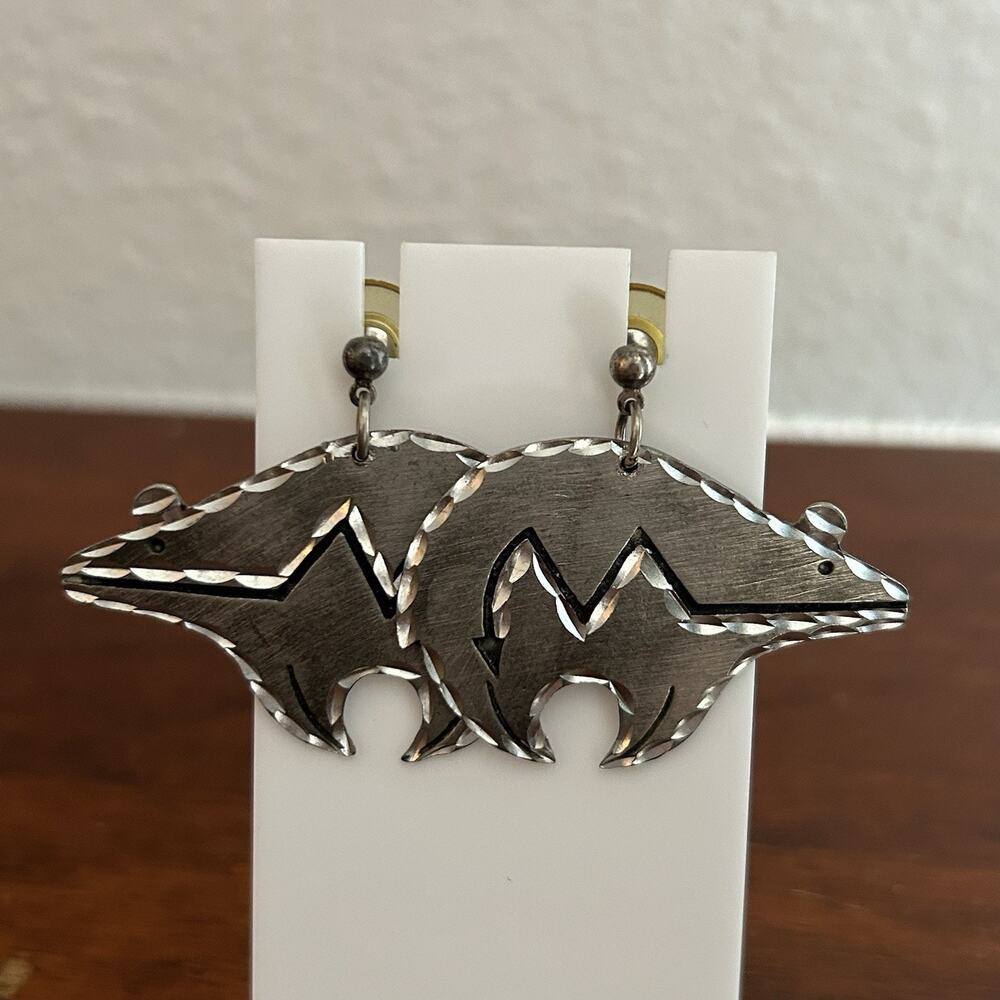 Vintage Native American Silver Tribal Bear Earrings